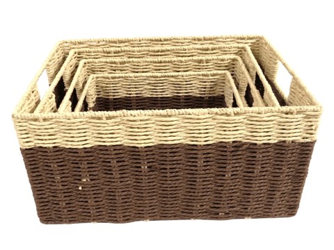 Professional-grade Rectangular Paper Cord Baskets with Cut-Out Handles - Set of 4